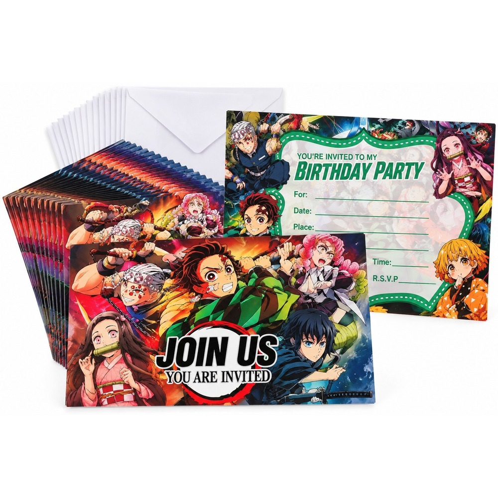 Demon Slayer Birthday Party Invitations 15 Cards + 15 Envelopes Anime
